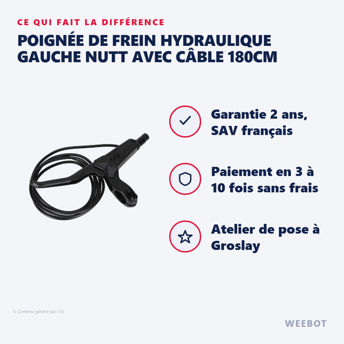 Poignée de Frein Hydraulique Gauche NUTT avec Câble 180cm : les points forts