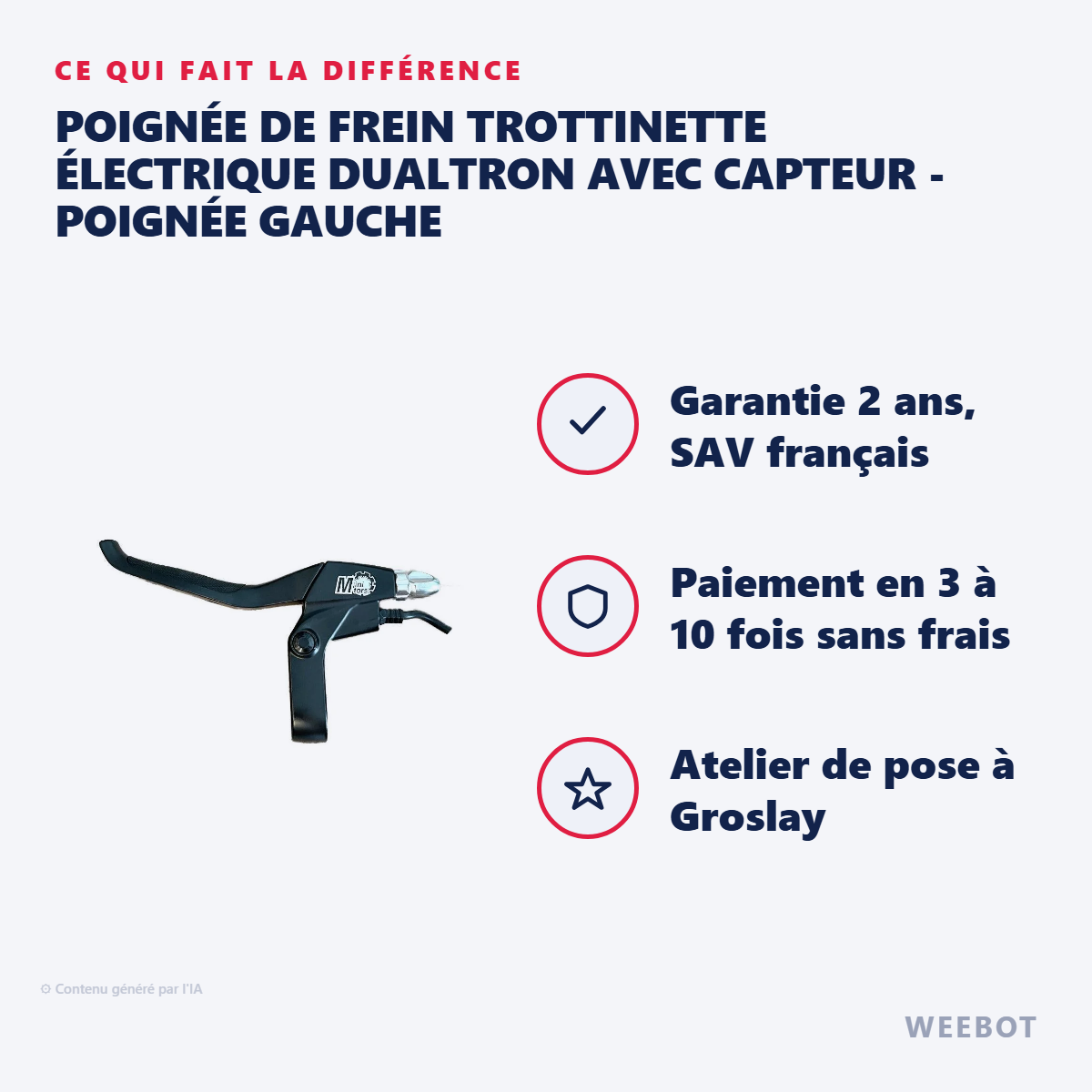 Poignée de Frein Trottinette Électrique Dualtron avec Capteur - Poignée Gauche : les points forts