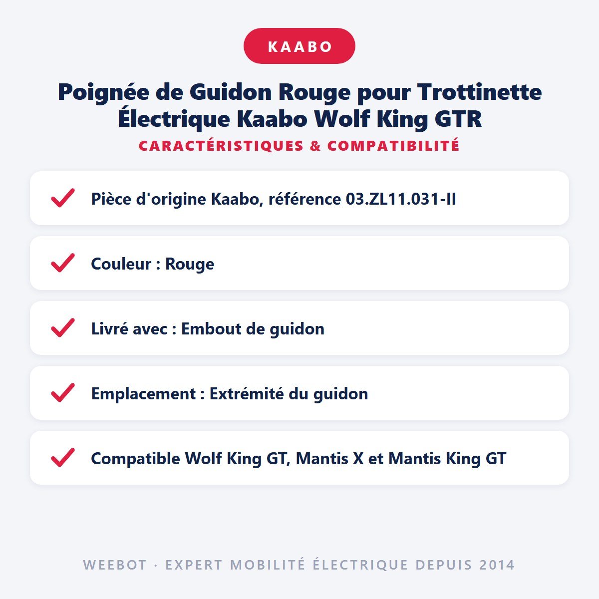 Poignée de Guidon Rouge pour Trottinette Électrique Kaabo Wolf King GTR - Weebot
