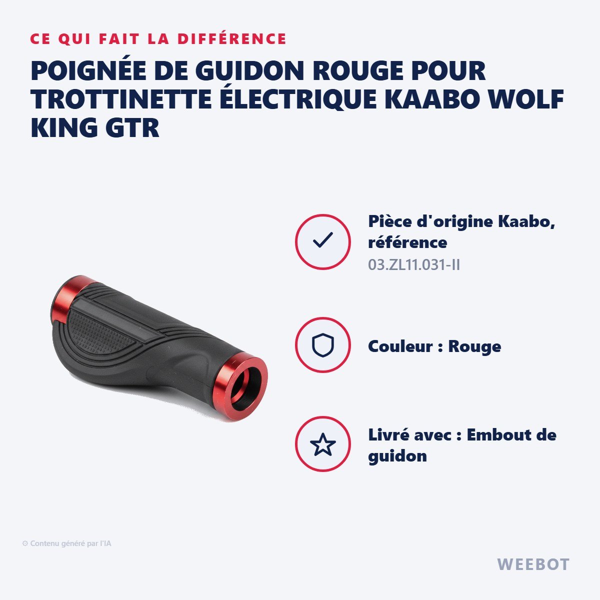 Poignée de Guidon Rouge pour Trottinette Électrique Kaabo Wolf King GTR - Weebot