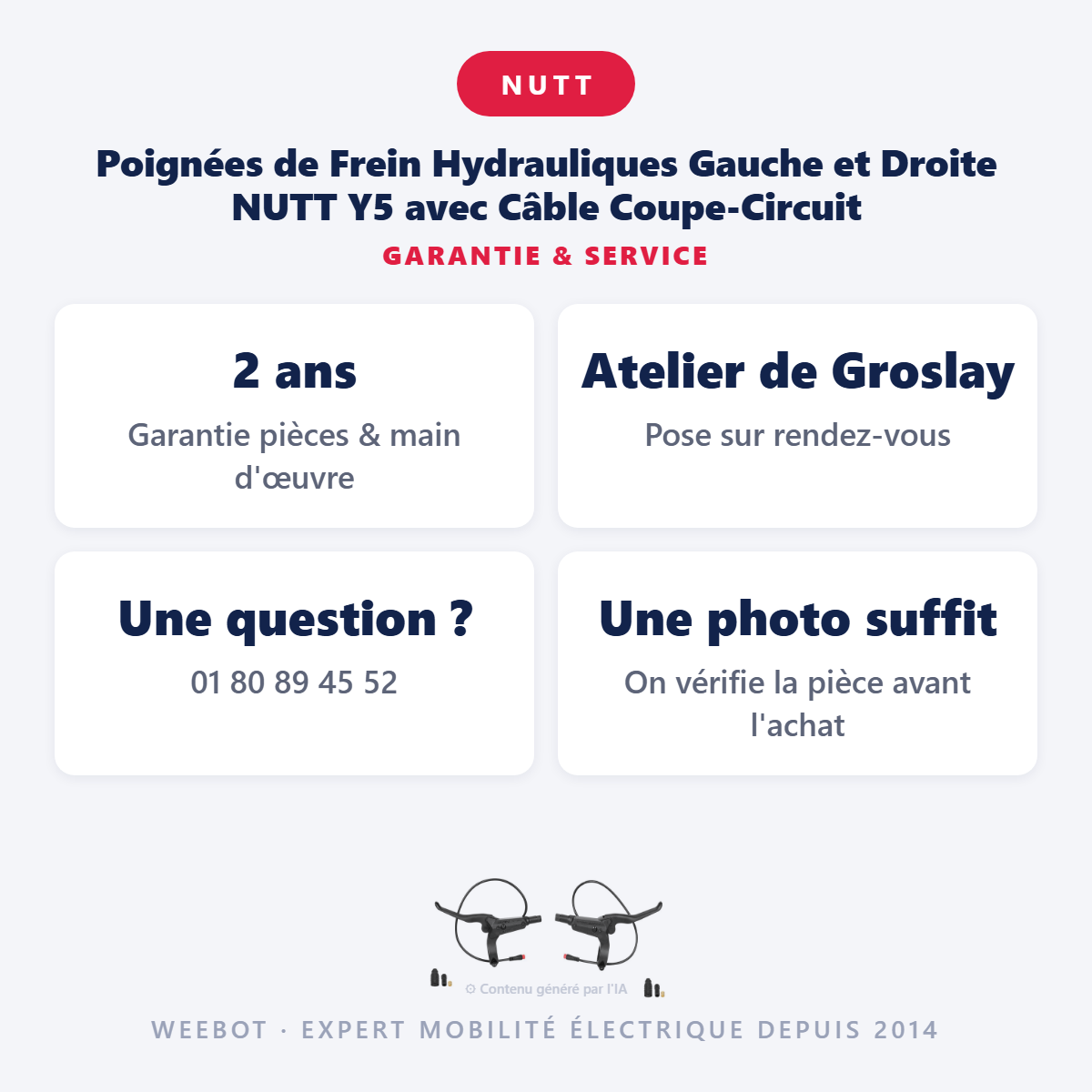 Poignées de Frein Hydrauliques Gauche et Droite NUTT Y5 avec Câble Coupe-Circuit : garantie 2 ans et service après-vente