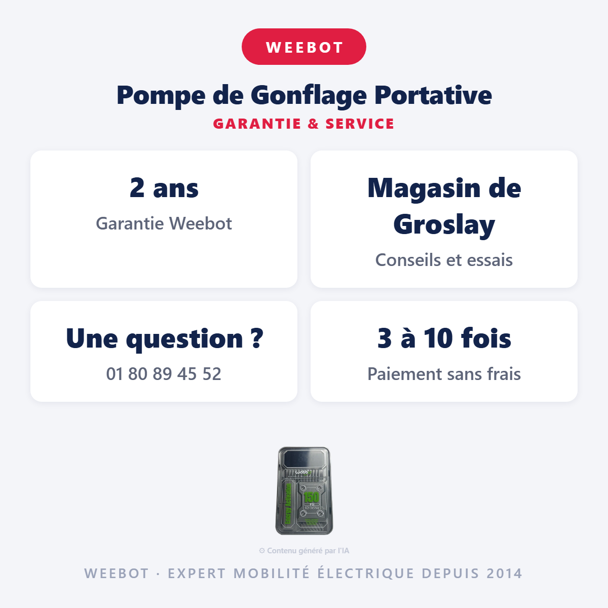 Pompe de Gonflage Portative : garantie 2 ans et service après-vente
