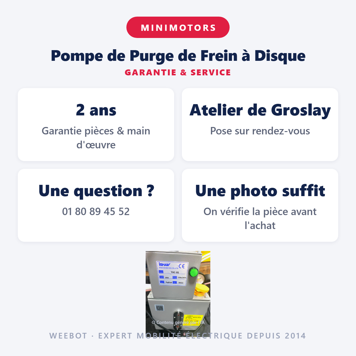 Pompe de Purge de Frein à Disque : garantie 2 ans et service après-vente