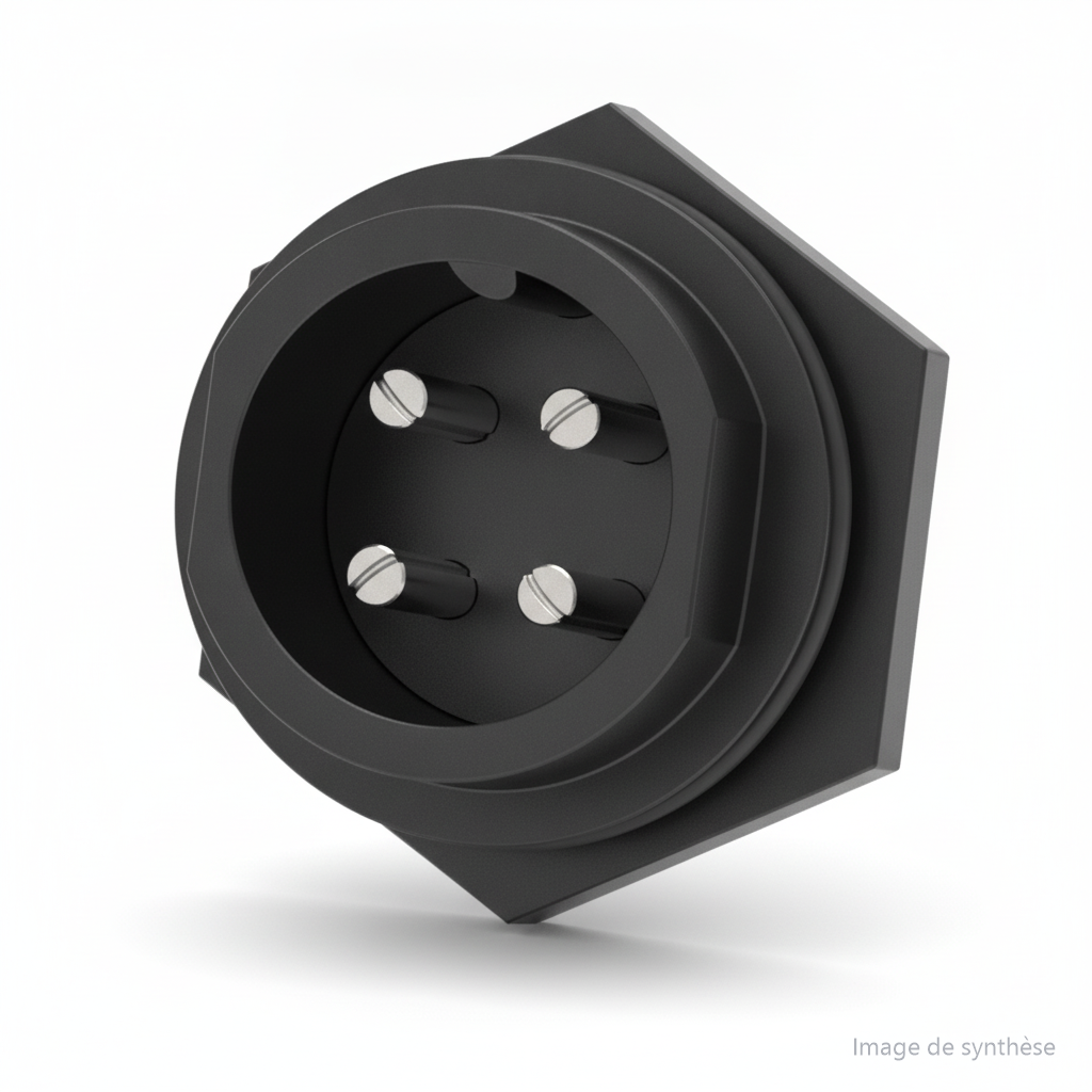 Schéma en perspective d'un port de charge 4 broches pour trottinette électrique Dualtron