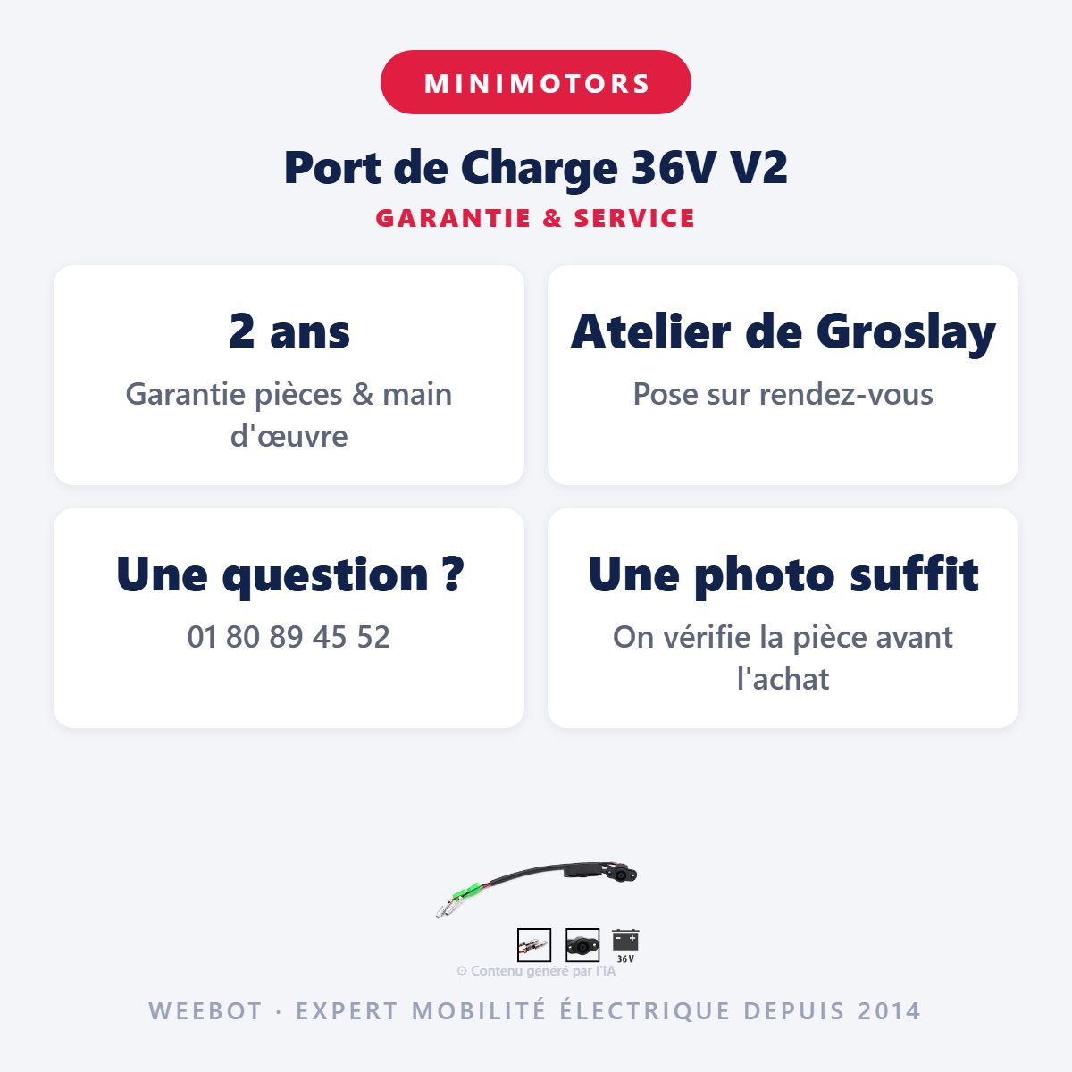Port de Charge 36V V2 : garantie 2 ans et service après-vente