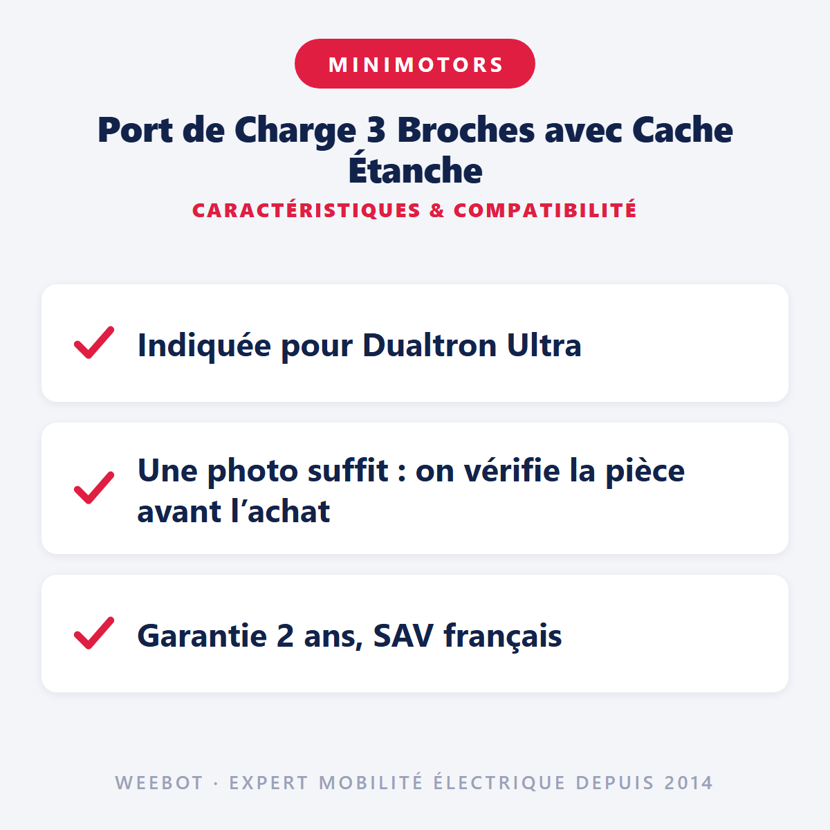 Port de Charge 3 Broches avec Cache Étanche : caractéristiques et compatibilité