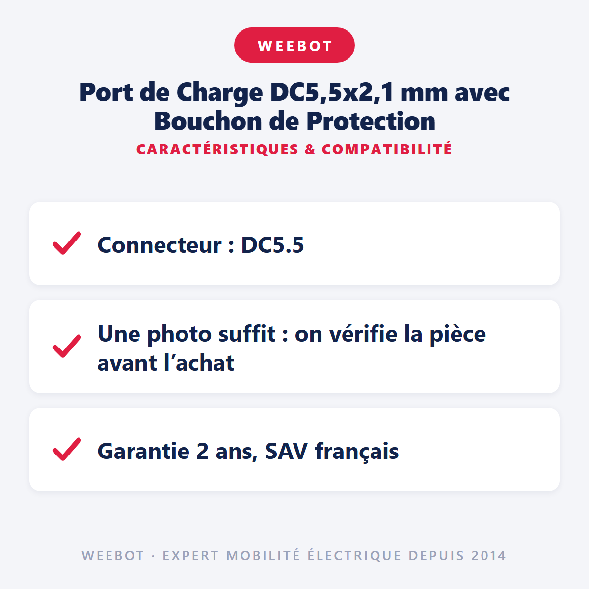 Port de Charge DC5,5x2,1 mm avec Bouchon de Protection : caractéristiques et compatibilité