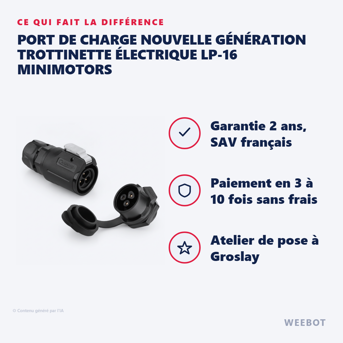 Port de Charge Nouvelle Génération Trottinette Électrique LP-16 Minimotors : les points forts