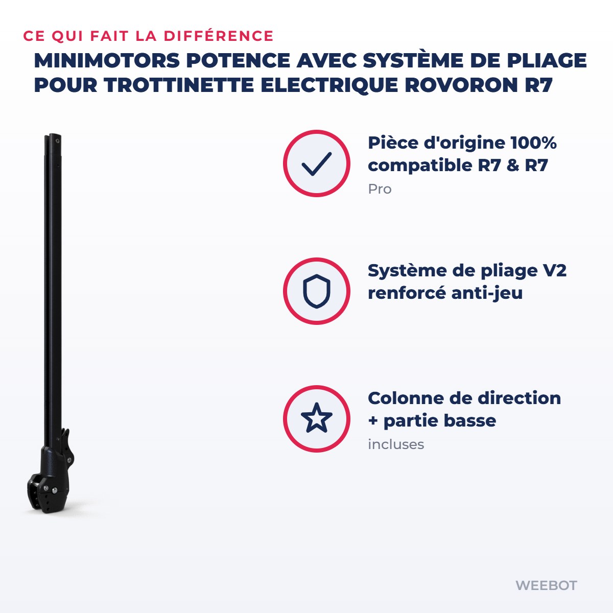 Potence avec Système de Pliage pour Trottinette Electrique Rovoron R7 — points forts