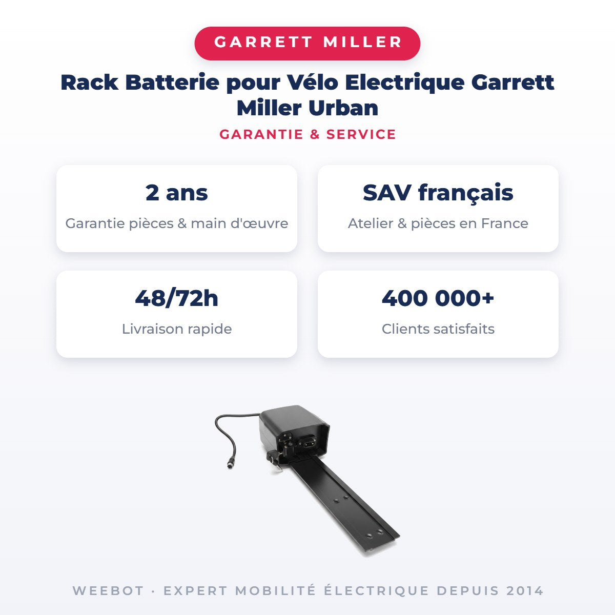 Rack Batterie pour Vélo Electrique Garrett Miller Urban — garantie 2 ans pièces et main d'œuvre : SAV français