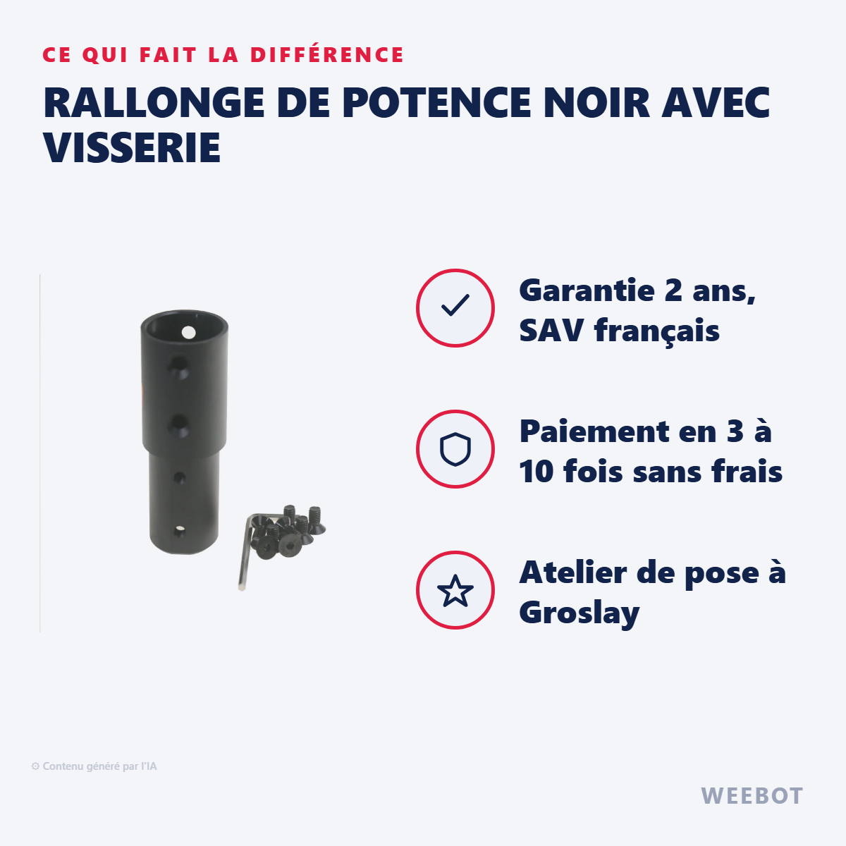 Rallonge de Potence Noir avec Visserie : les points forts