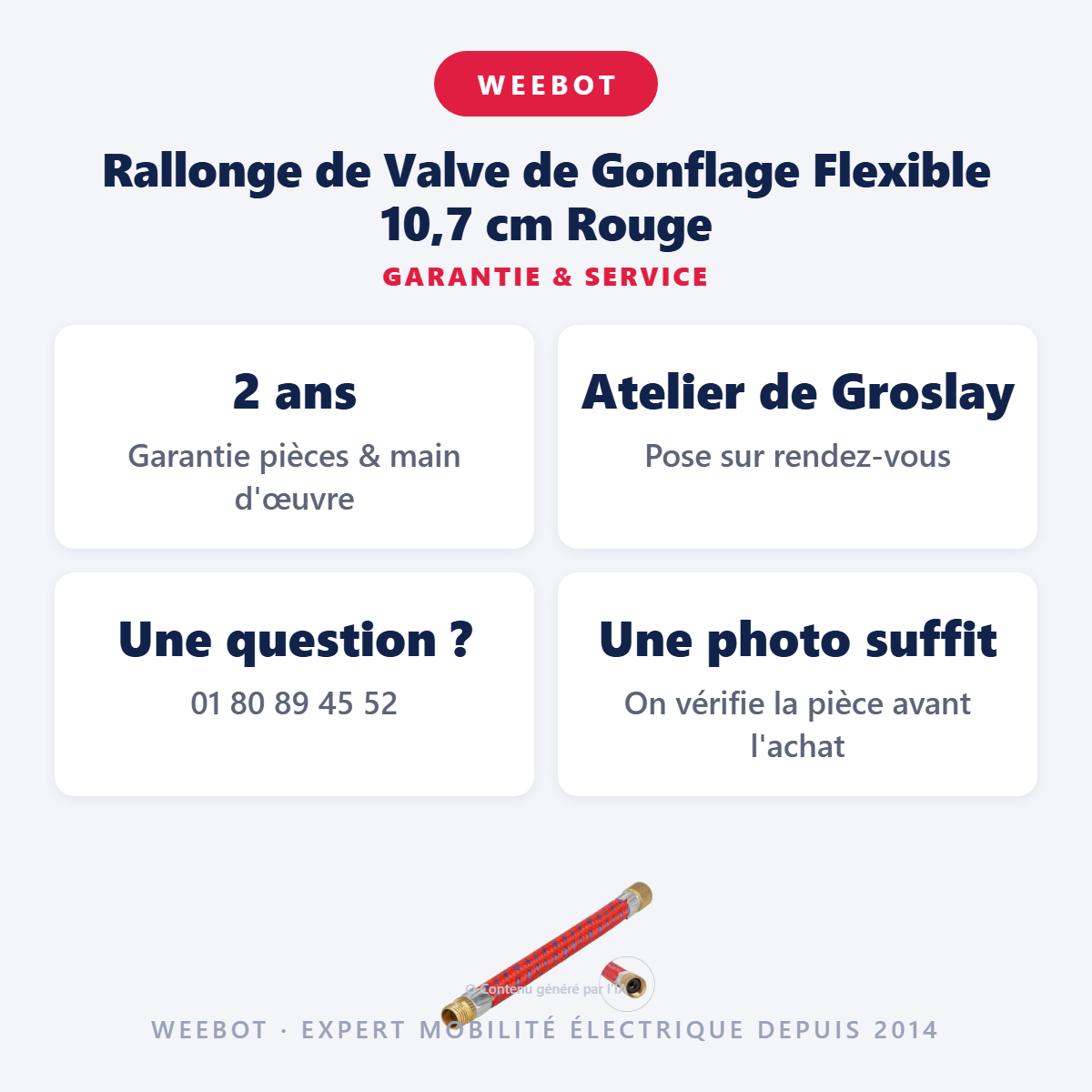 Rallonge de Valve de Gonflage Flexible 10,7 cm Rouge : garantie 2 ans et service après-vente