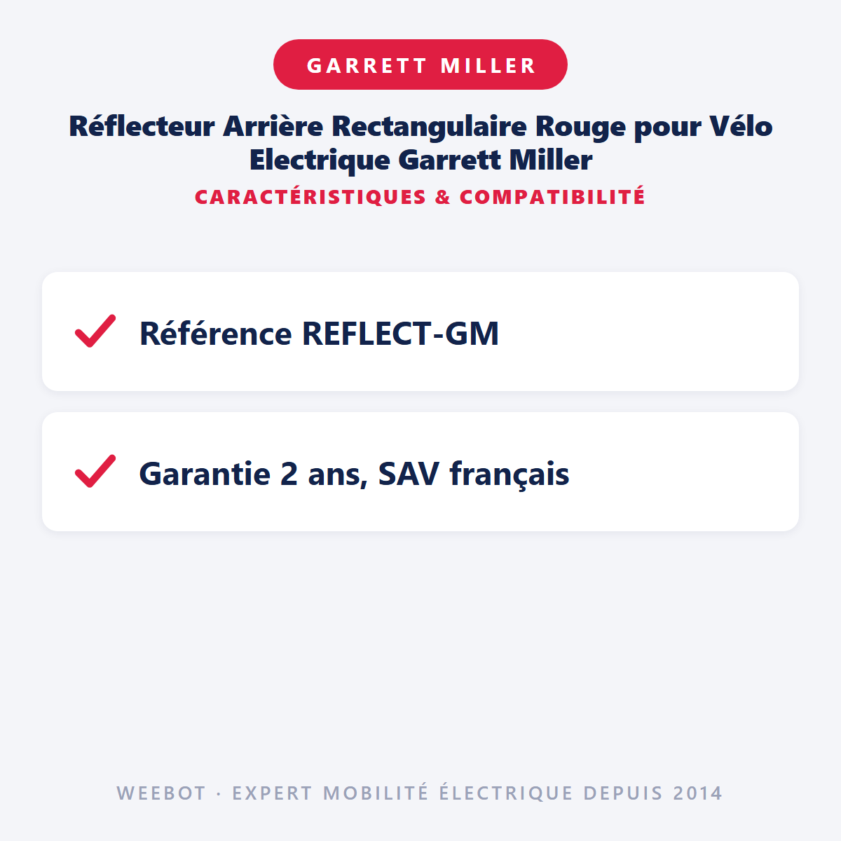 Réflecteur Arrière Rectangulaire Rouge pour Vélo Electrique Garrett Miller : caractéristiques et compatibilité