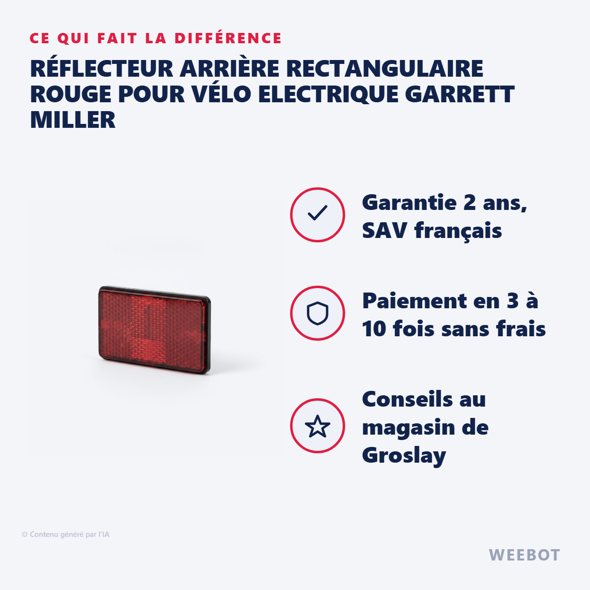 Réflecteur Arrière Rectangulaire Rouge pour Vélo Electrique Garrett Miller : les points forts