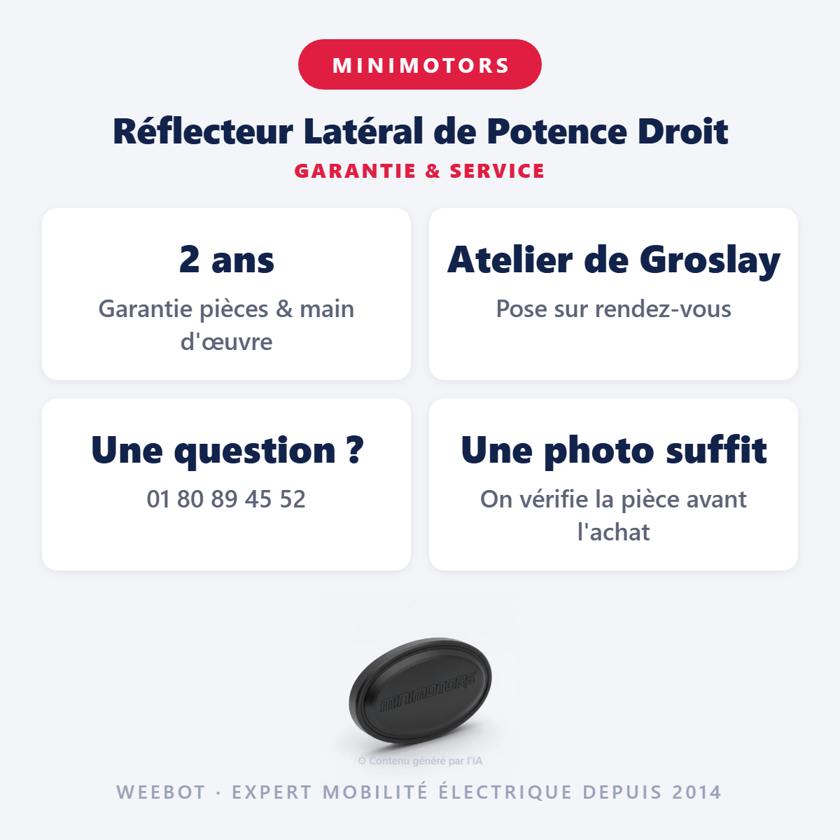 Réflecteur Latéral de Potence Droit : garantie 2 ans et service après-vente