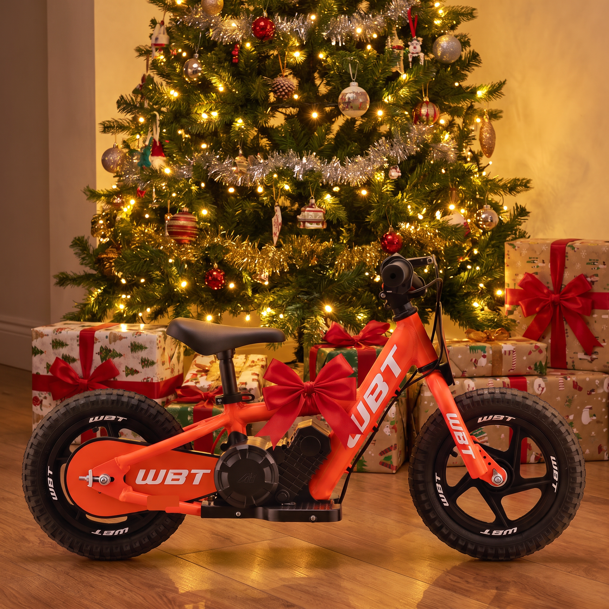 draisienne électrique enfant WBT cadeau de Noël au pied du sapin