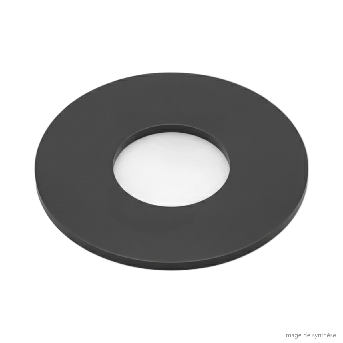 Rondelle en nylon noire avec indication des dimensions de diamètre et d'épaisseur.