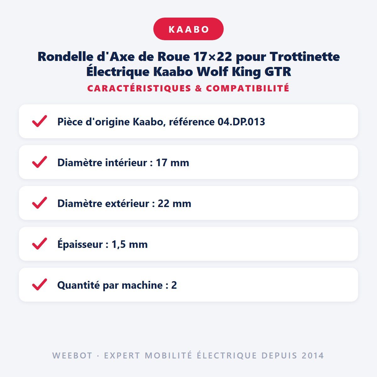 Rondelle d'Axe de Roue 17×22 pour Trottinette Électrique Kaabo Wolf King GTR - Weebot