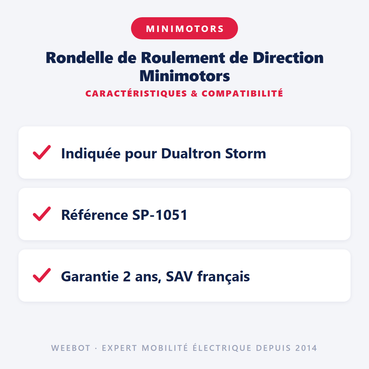 Rondelle de Roulement de Direction Minimotors Pour Trottinette Électrique Dualtron Storm - Weebot