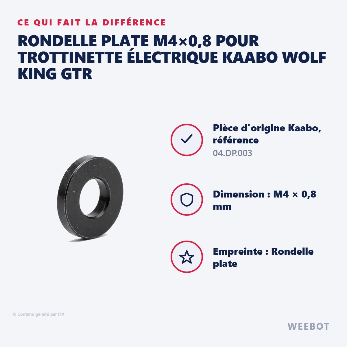 Rondelle Plate M4×0,8 pour Trottinette Électrique Kaabo Wolf King GTR - Weebot