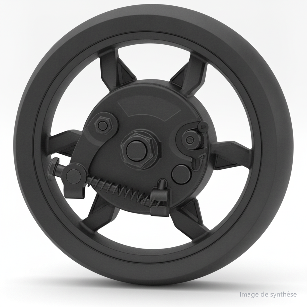 Schéma d'une roue avant avec pneu tubeless et frein à tambour de Dualtron Dolphin