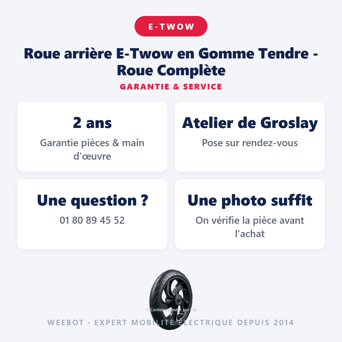 Roue arrière E-Twow en Gomme Tendre - Roue Complète : garantie 2 ans et service après-vente