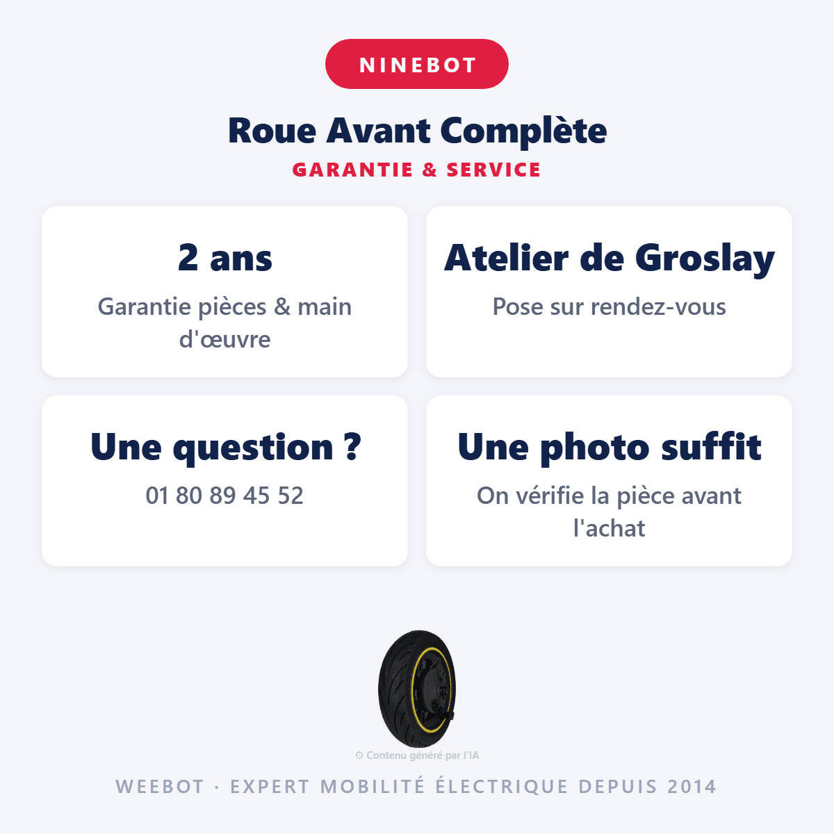 Roue Avant Complète (Chambre à air + Pneu + Jante) pour Trottinette Electrique Ninebot G30 - Weebot