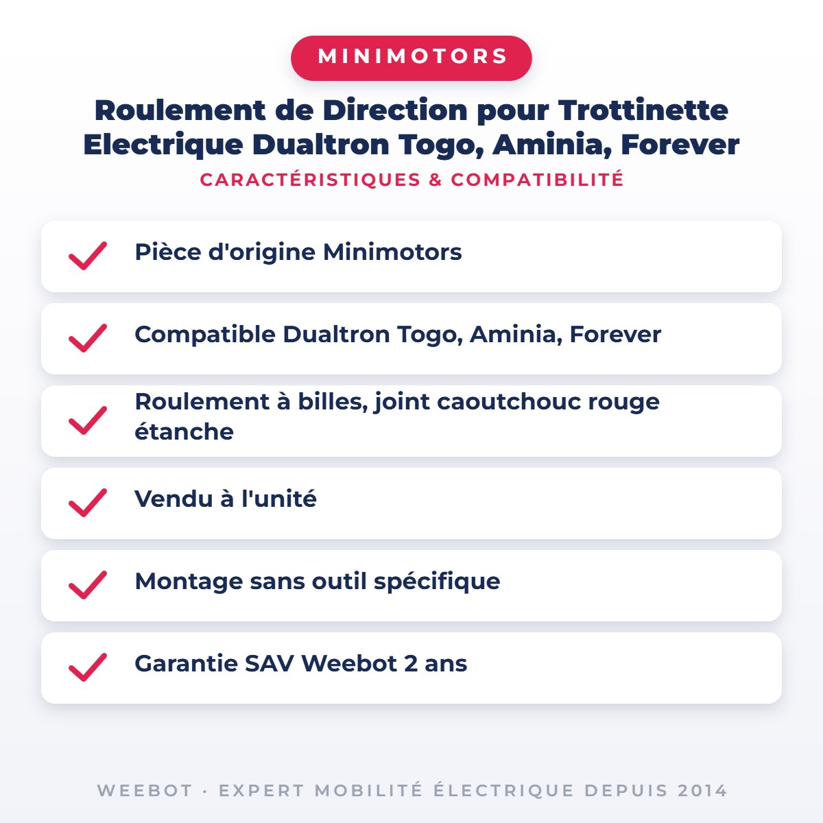 Roulement de Direction pour Trottinette Electrique Dualtron Togo, Aminia, Forever — caractéristiques et compatibilité