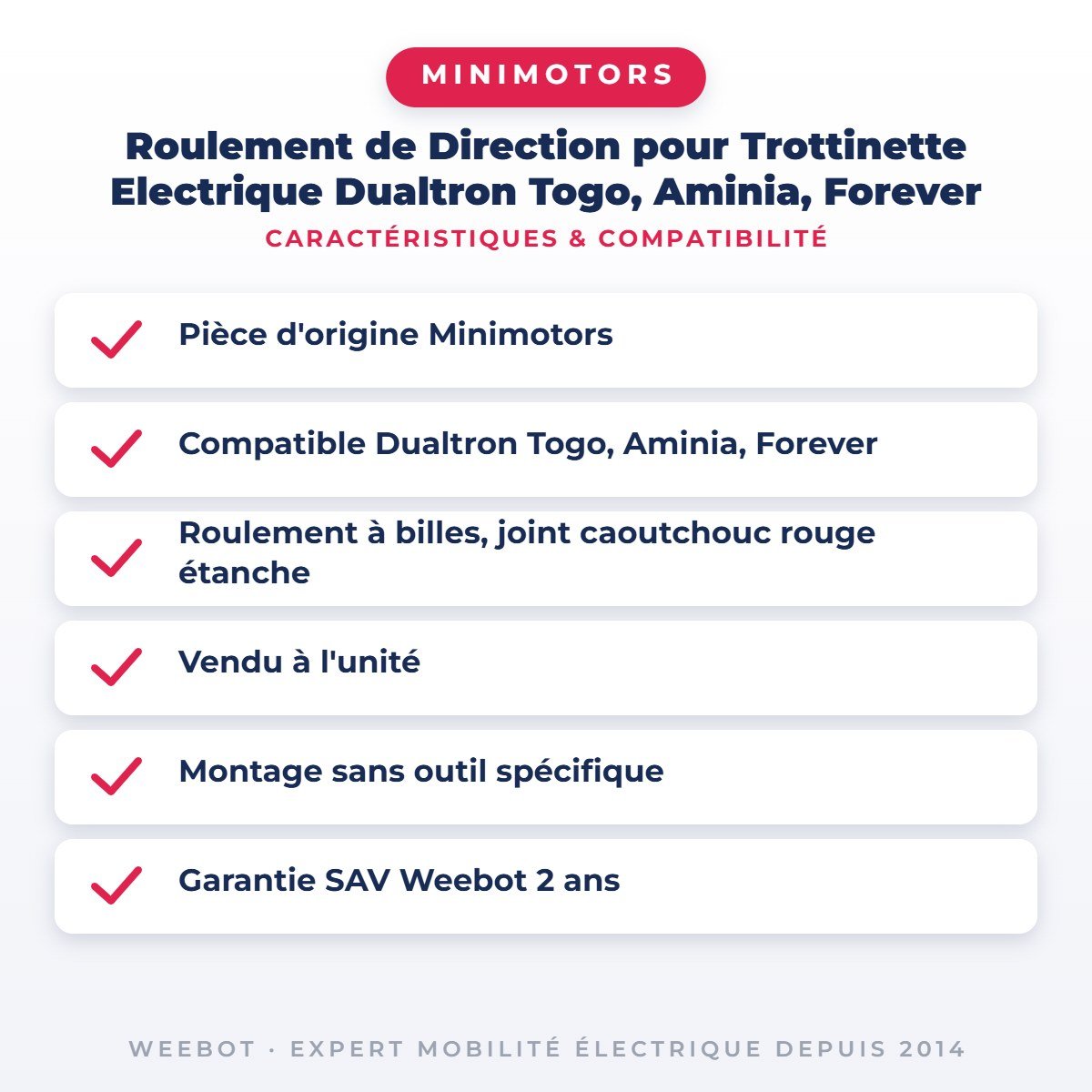 Roulement de Direction pour Trottinette Electrique Dualtron Togo, Aminia, Forever - Weebot