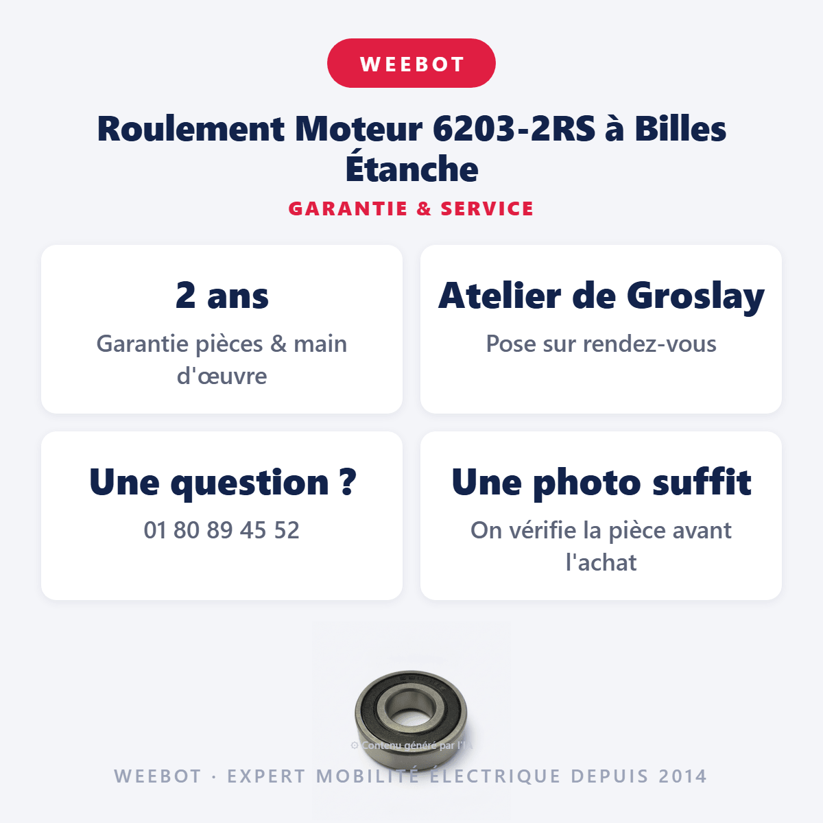Roulement Moteur 6203-2RS à Billes Étanche - Weebot