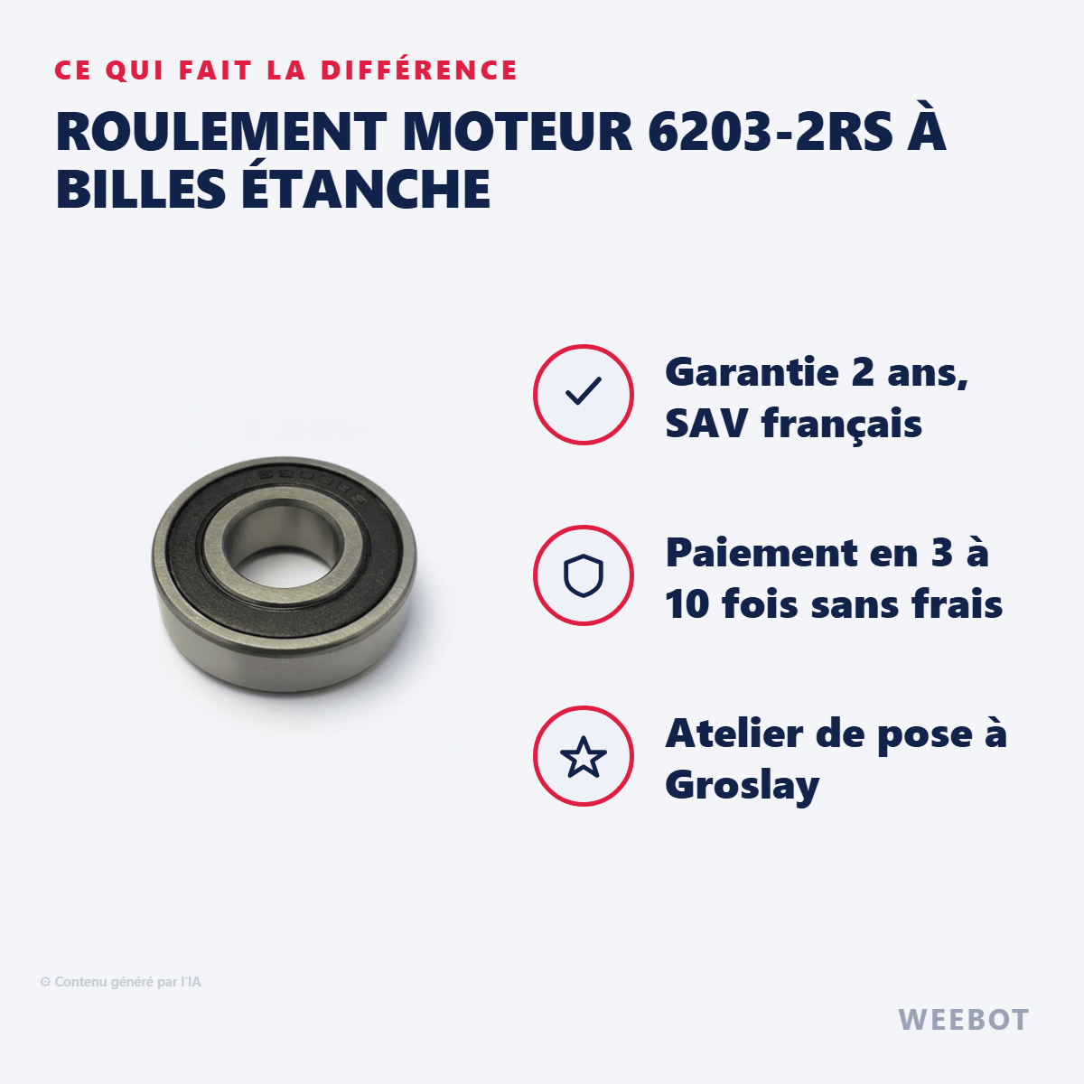 Roulement Moteur 6203-2RS à Billes Étanche - Weebot