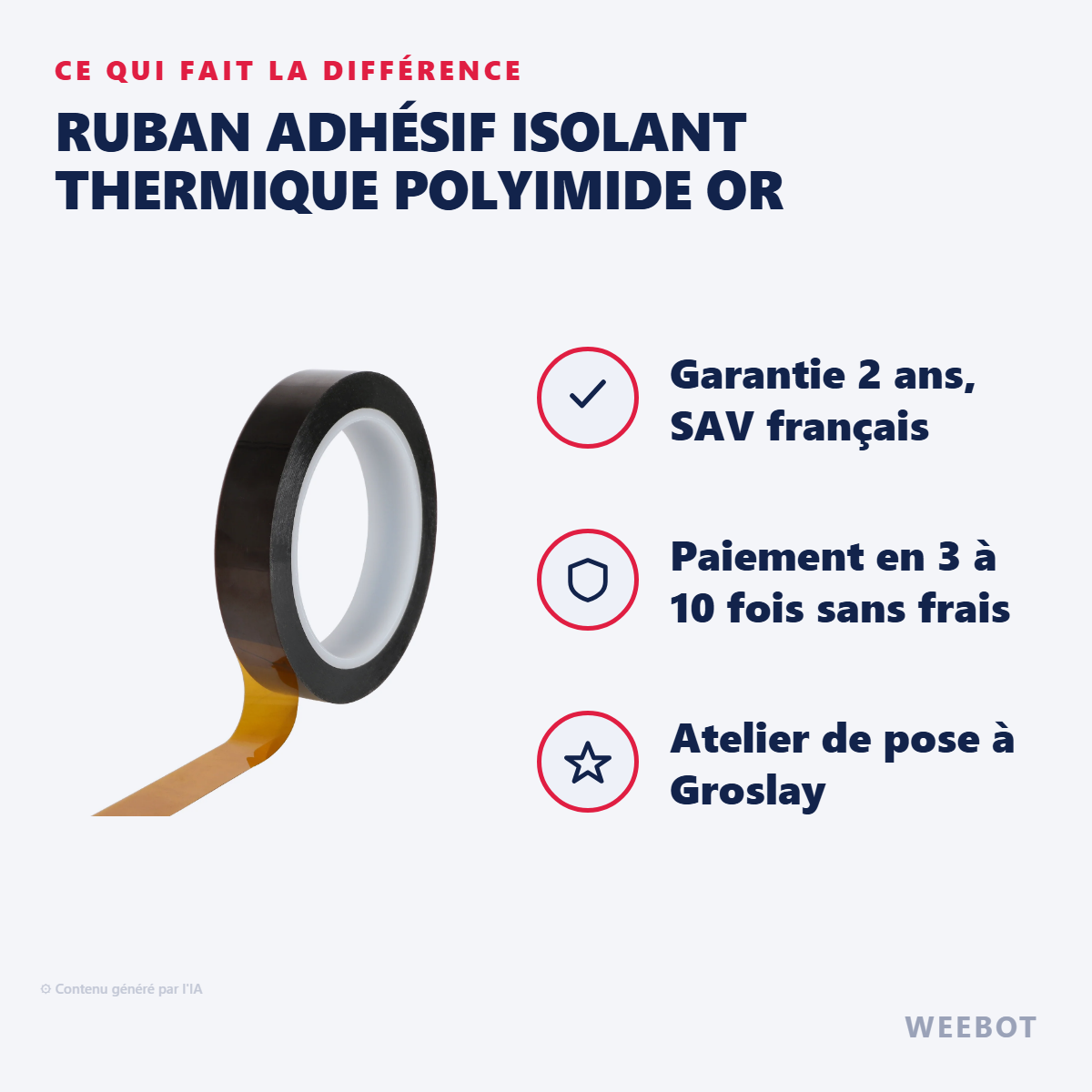 Ruban Adhésif Isolant Thermique Polyimide Or : les points forts