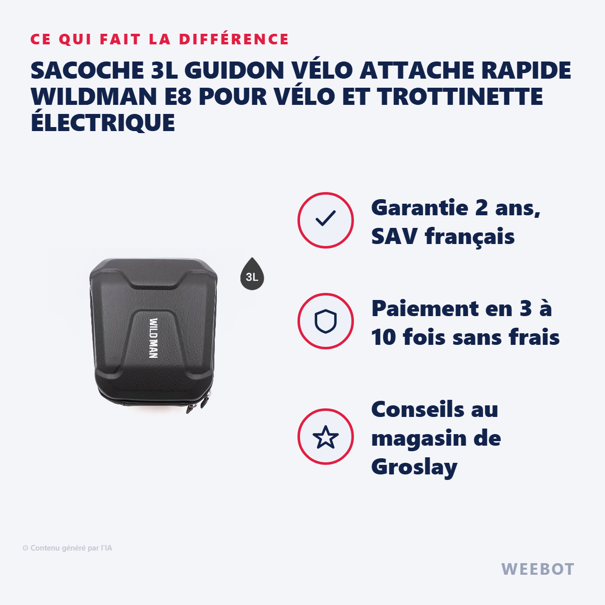 Sacoche 3L Guidon Vélo Attache Rapide Wildman E8 pour Vélo et Trottinette Électrique : les points forts