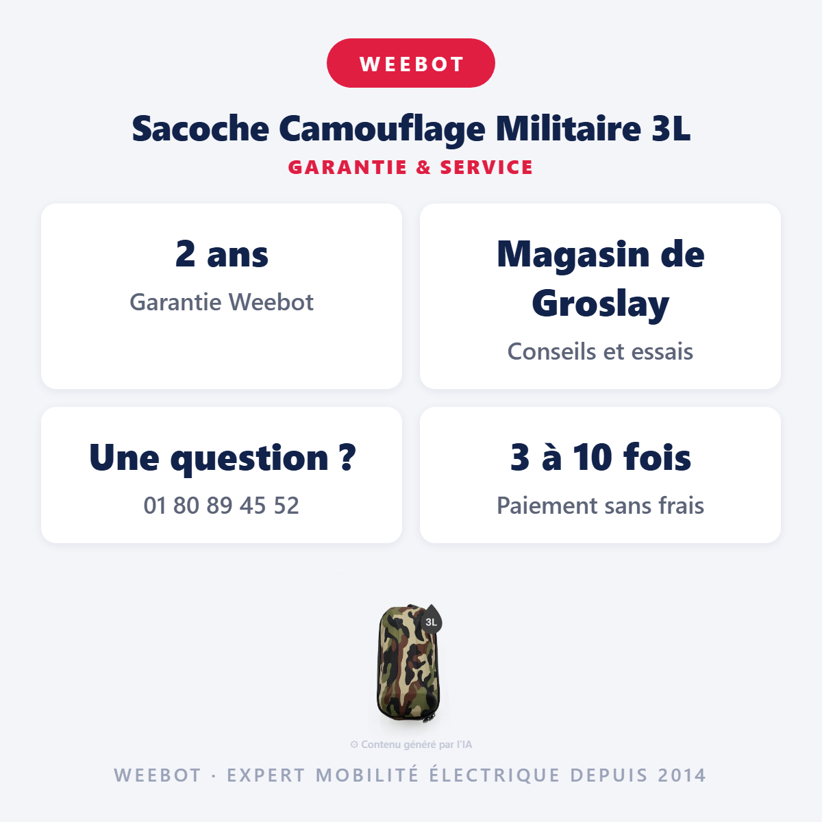 Sacoche Camouflage Militaire 3L : garantie 2 ans et service après-vente
