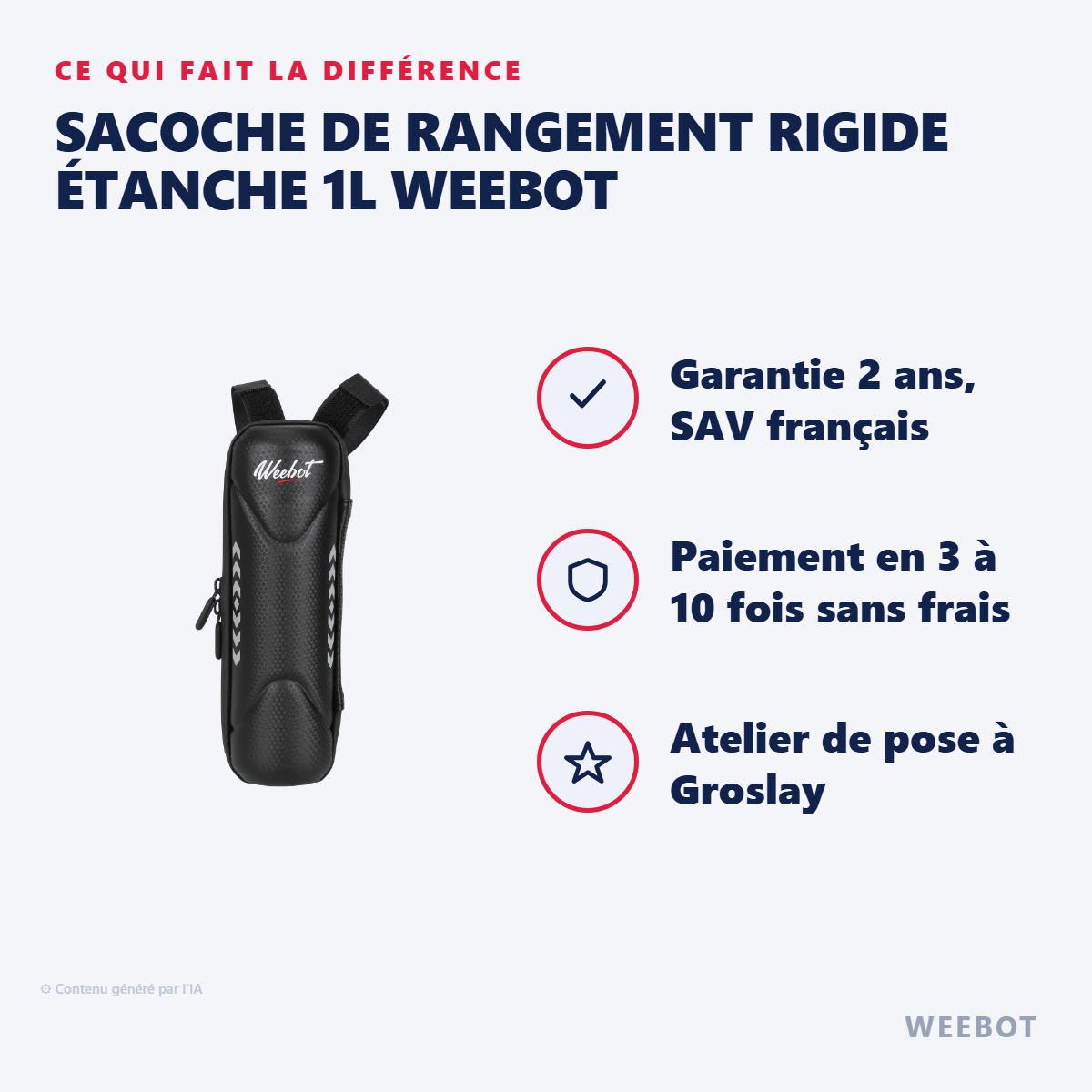 Sacoche de Rangement Rigide Étanche 1L Weebot : les points forts