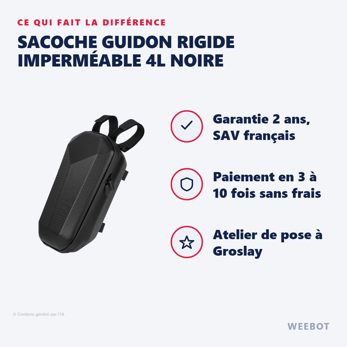 Sacoche Guidon Rigide Imperméable 4L Noire : les points forts