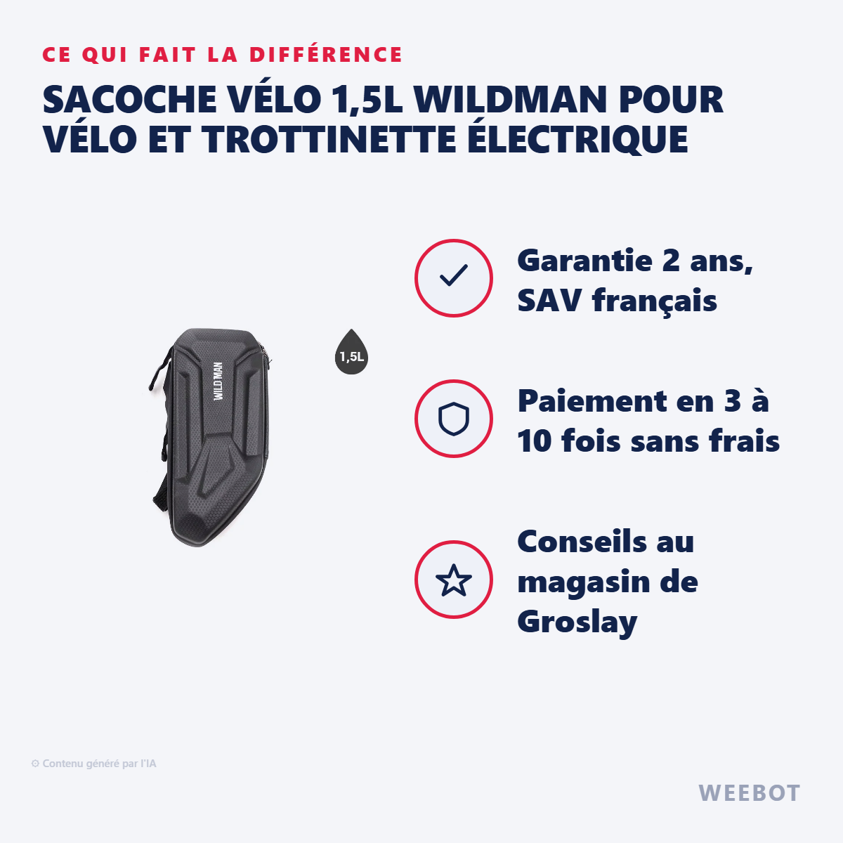 Sacoche Vélo 1,5L Wildman pour Vélo et Trottinette Électrique : les points forts