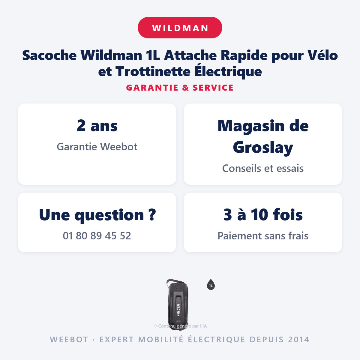 Sacoche Wildman 1L Attache Rapide pour Vélo et Trottinette Électrique : garantie 2 ans et service après-vente