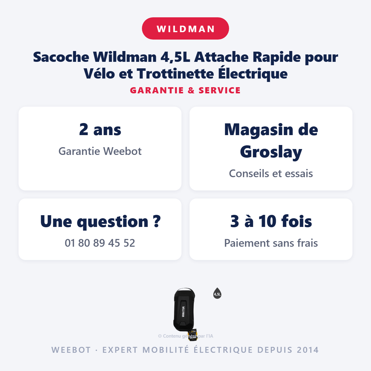 Sacoche Wildman 4,5L Attache Rapide pour Vélo et Trottinette Électrique : garantie 2 ans et service après-vente