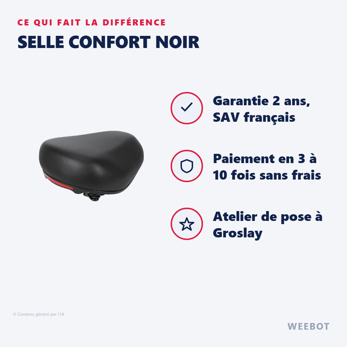 Selle Confort Noir : les points forts