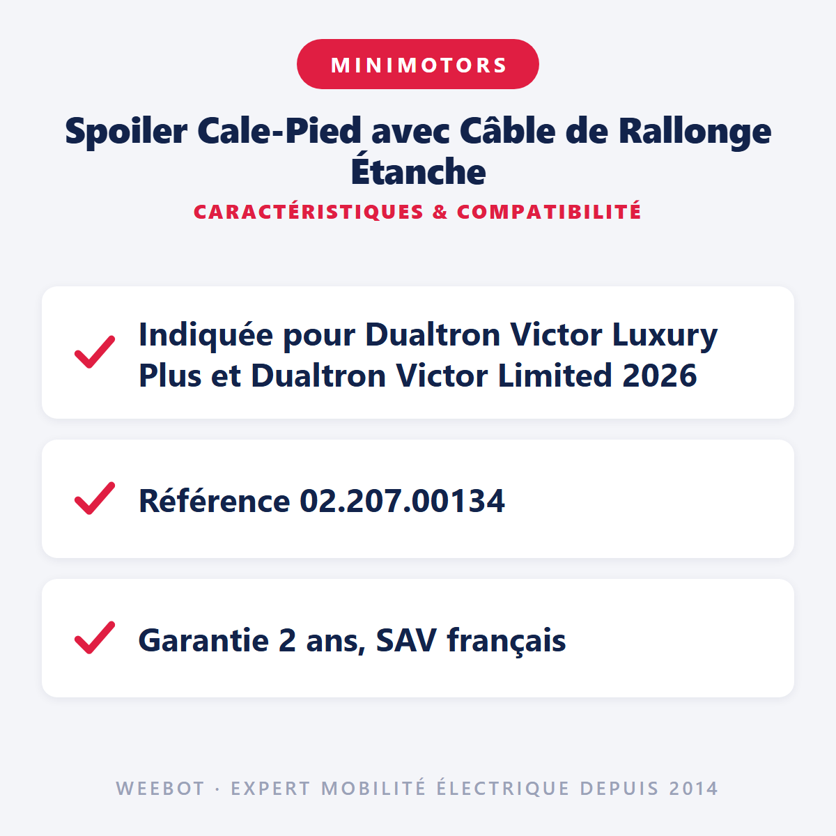 Spoiler Cale-Pied avec Câble de Rallonge Étanche : caractéristiques et compatibilité