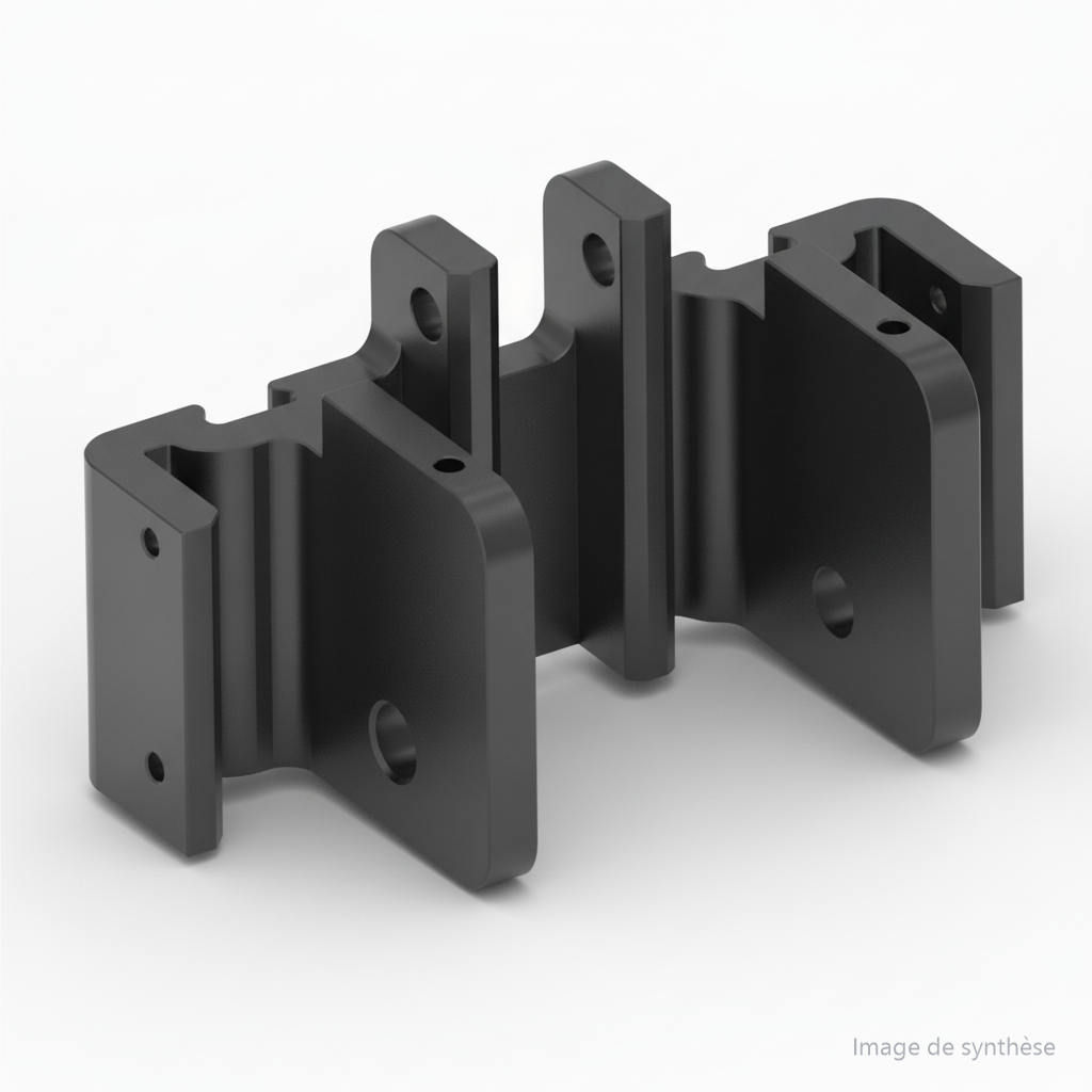 Dessin au trait du support de fixation arrière central de trottinette électrique Dualtron X