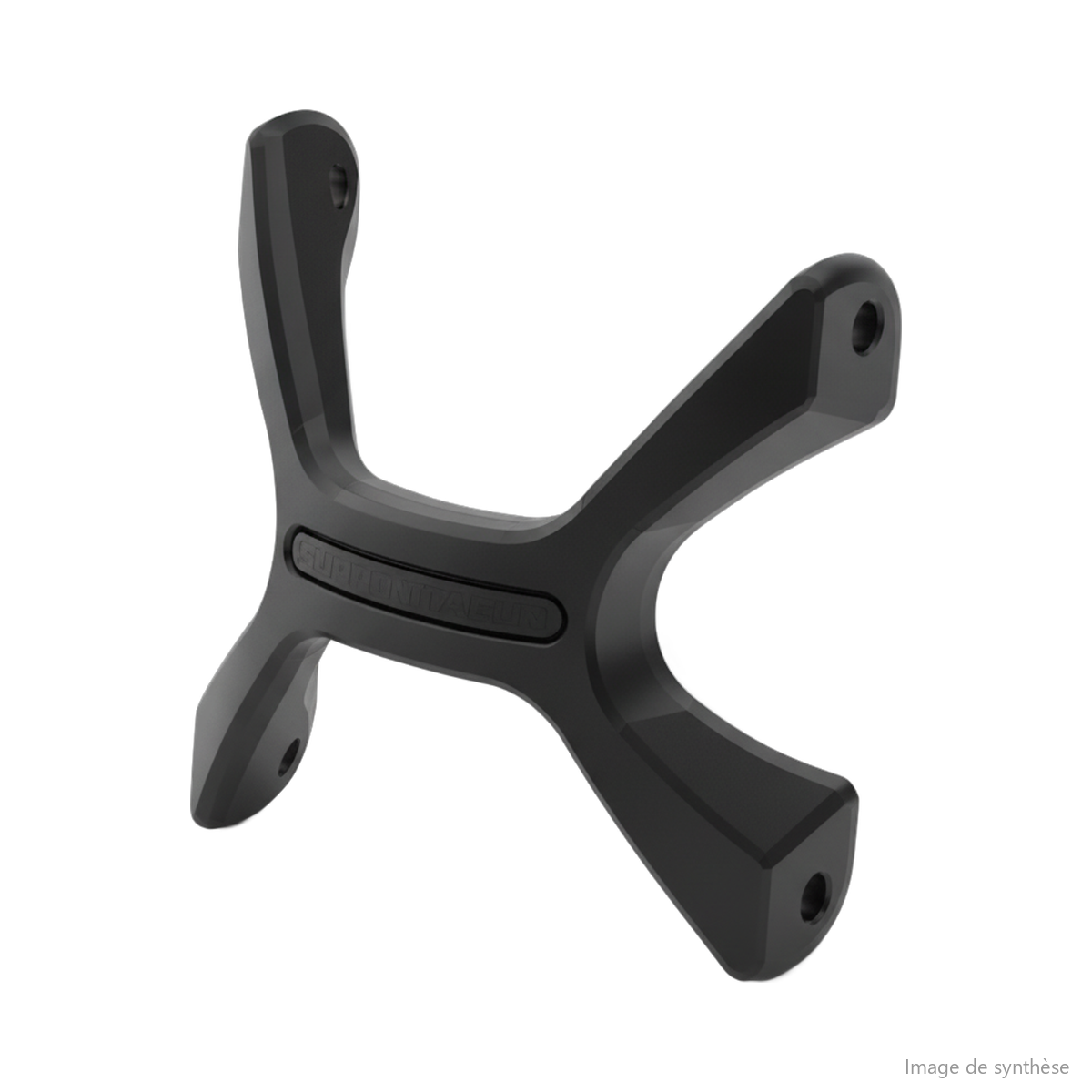 Schéma d'un support de selle noir en forme de X marqué Dualtron