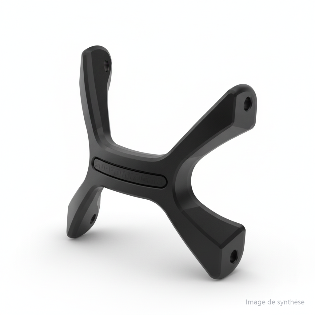 Schéma d'un support de selle noir en forme de X marqué Dualtron