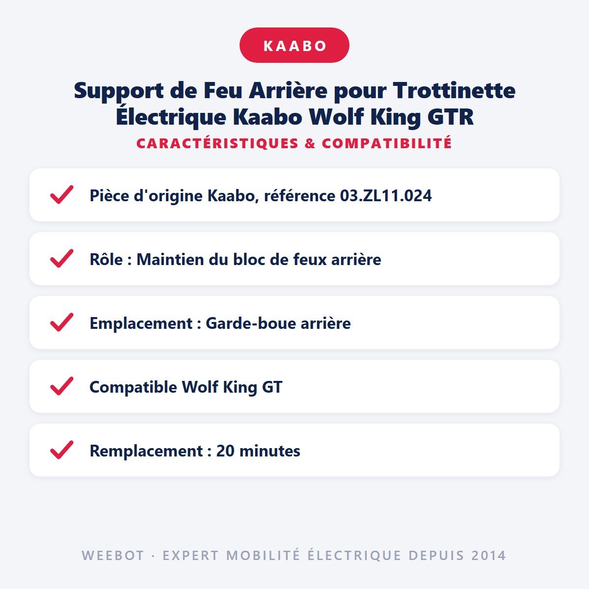 Support de Feu Arrière pour Trottinette Électrique Kaabo Wolf King GTR - Weebot