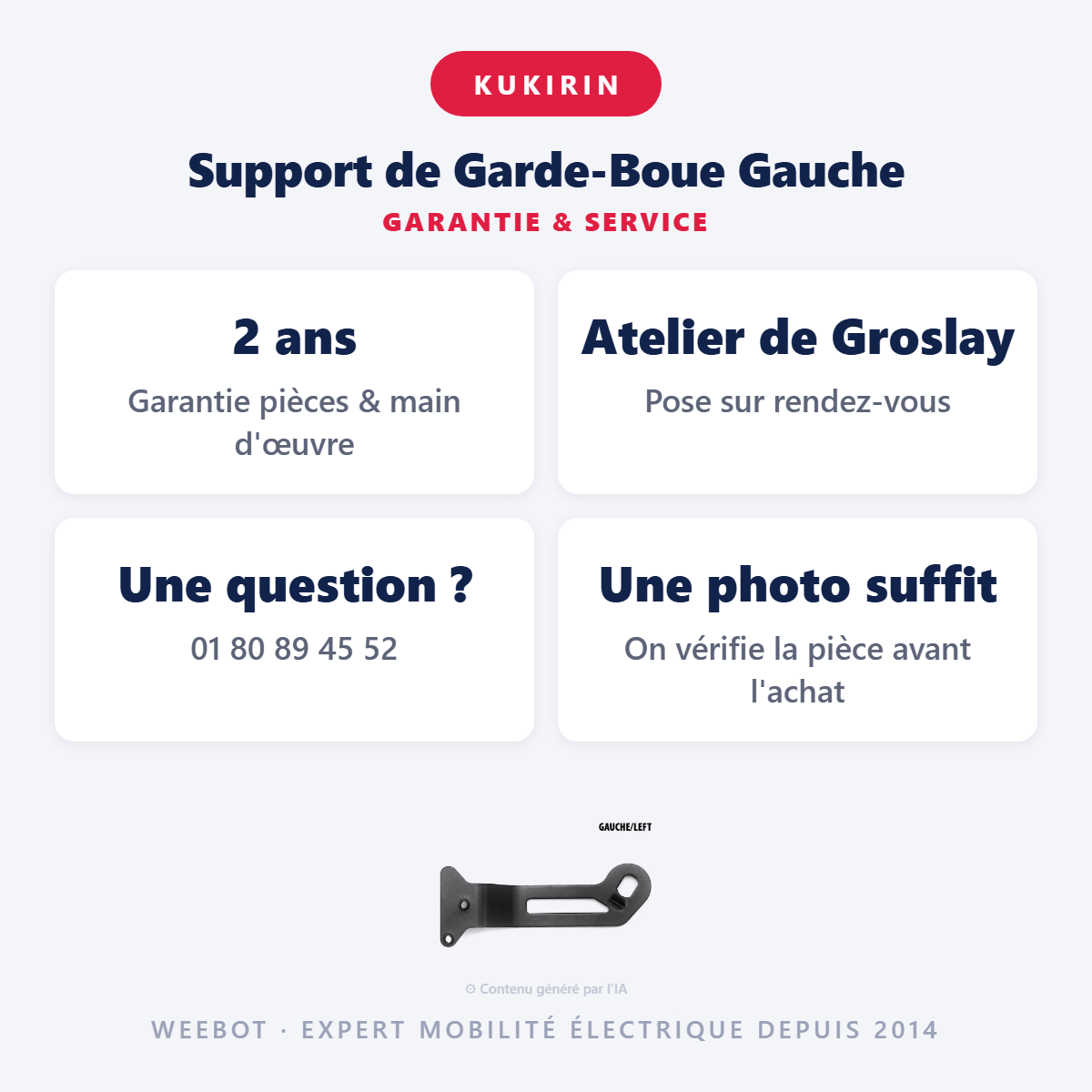 Support de Garde-Boue Gauche : garantie 2 ans et service après-vente