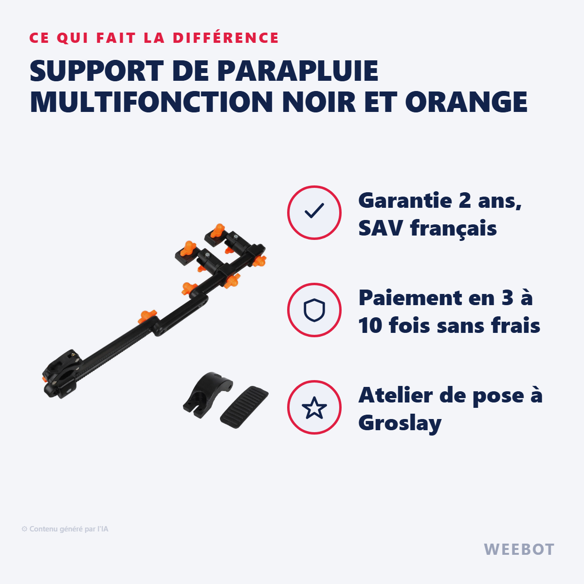 Support de Parapluie Multifonction Noir et Orange : les points forts