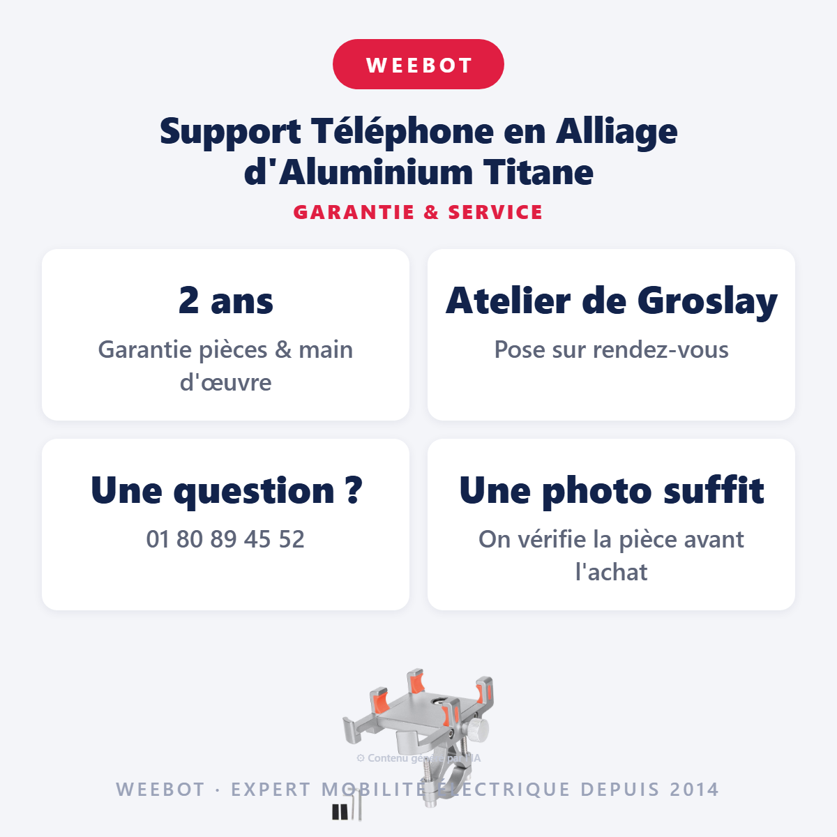 Support Téléphone en Alliage d'Aluminium Titane : garantie 2 ans et service après-vente