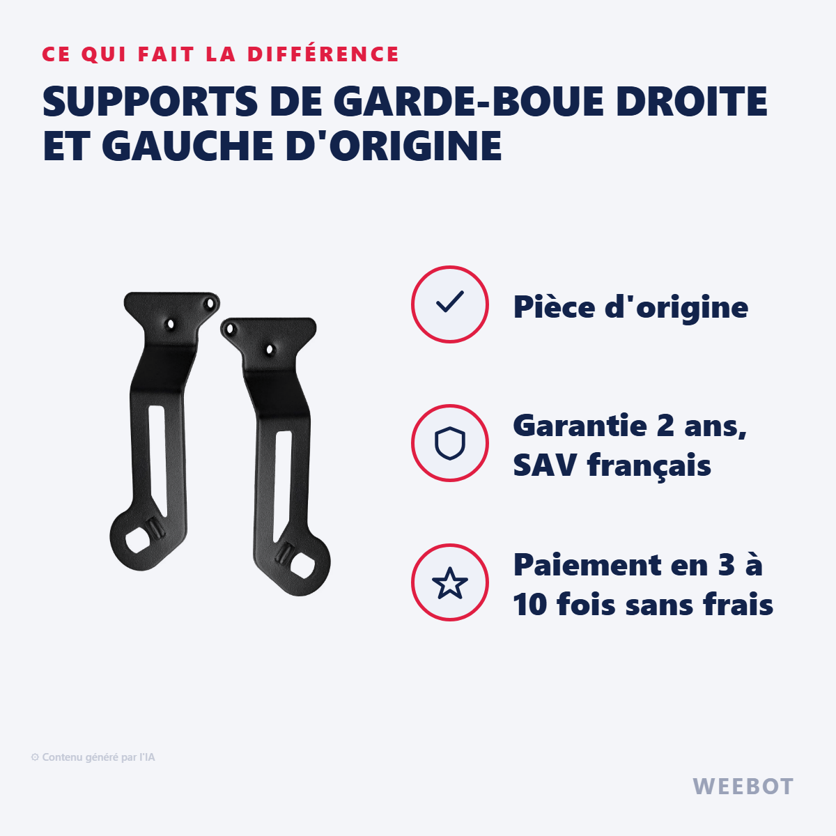 Supports de Garde-Boue Droite et Gauche d'Origine : les points forts