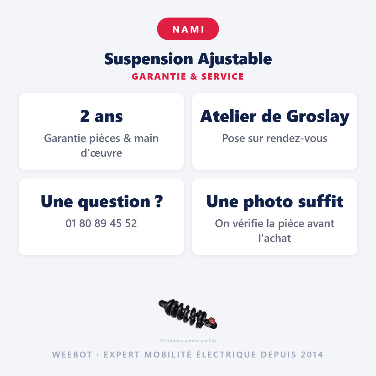 Suspension Ajustable : garantie 2 ans et service après-vente